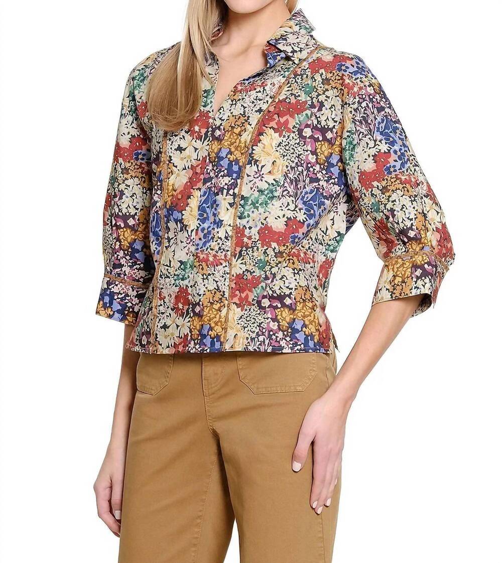 NEW TRU LUXE split neck collared popover in multicolor